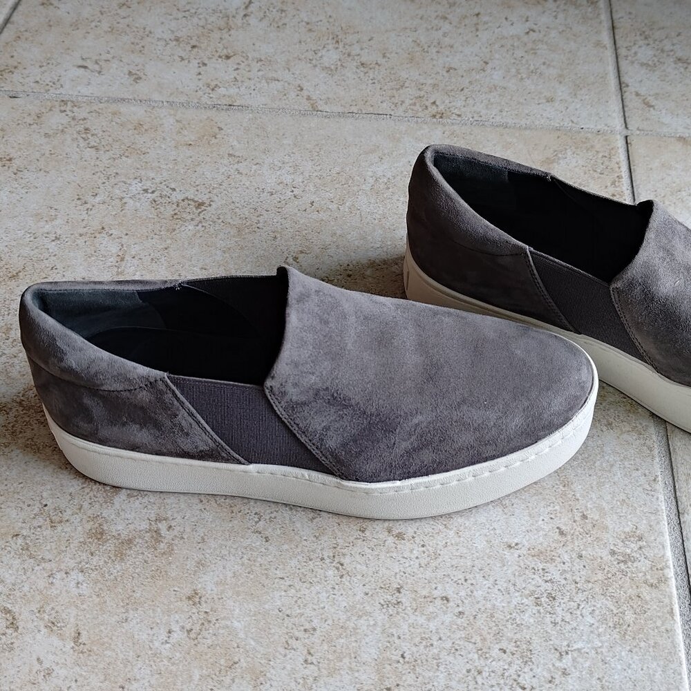 VINCE Grey Warren Suede Slip-On Platform Sneakers 7.M